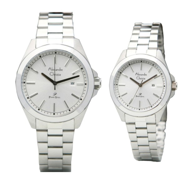 Alexandre Christie AC 1015 Silver White Steel Couple